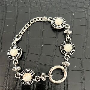 Silver and Cream Stone Bracelet